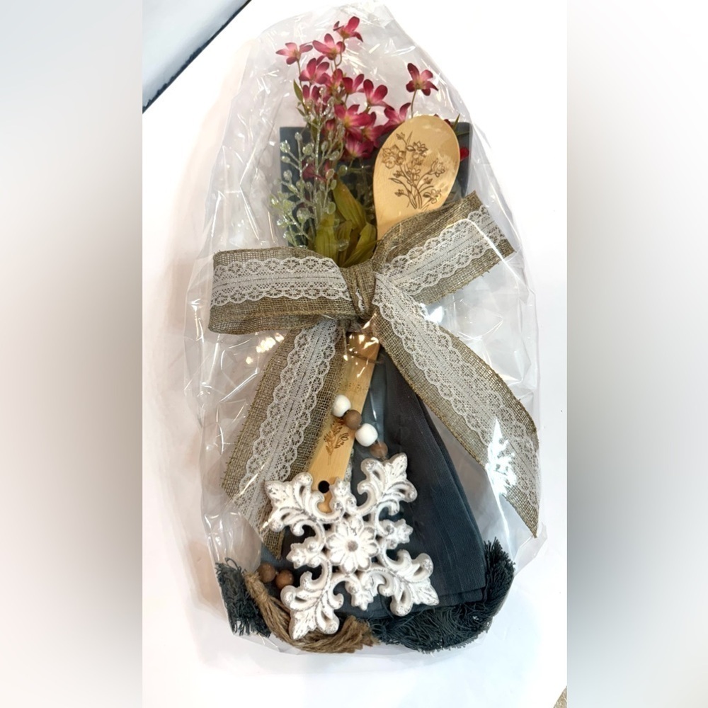New Hostess Gift Blue Tea Towel and Spoon Gift Set
